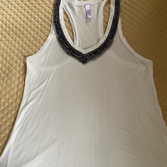 Alya White Tank Top with Black Beaded Neckline - Picture 1 of 7
